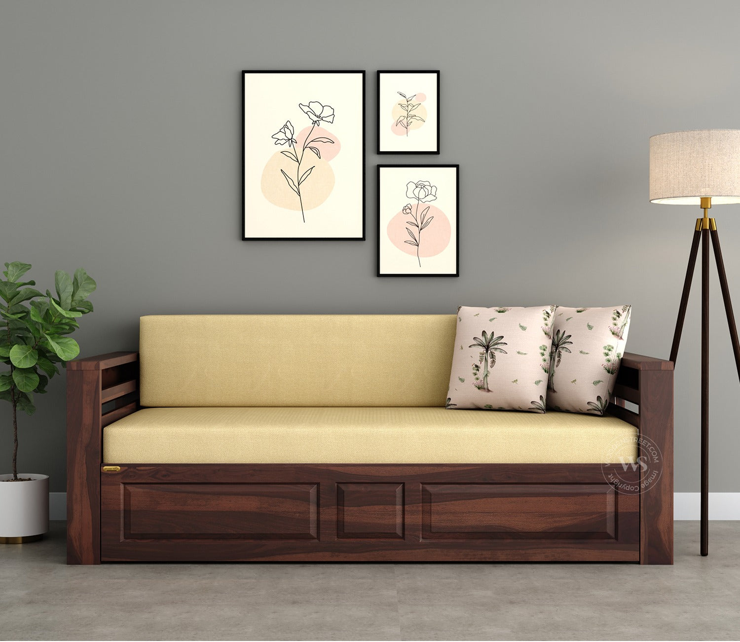 Feltro Sheesham Wood Sofa Bed With Storage (King Size, Walnut Irish Cream)