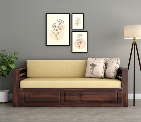 Feltro Sheesham Wood Sofa Bed With Storage (King Size, Walnut Irish Cream)