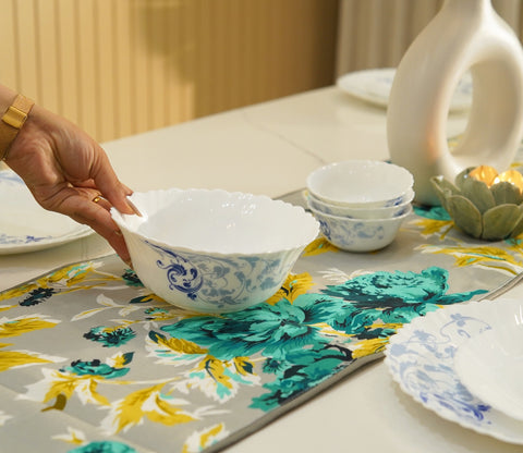 Aqua Bouquet Printed Cotton Table Runner (Grey, 13 x 72 Inches)