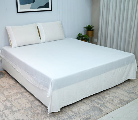 Dobby Checks Organic Bamboo 300 TC 2 Pillowcases and 1 Fitted Bedsheet (White, King Size)