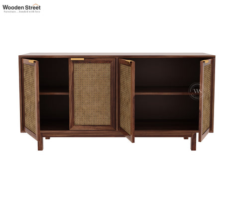 Rivena Solid Wood Cane Cabinet with Storage (Honey Finish)