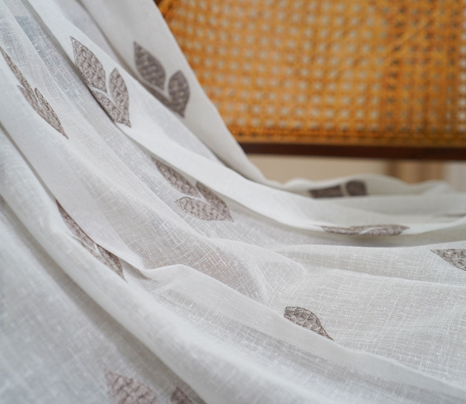 Tri Motifs Sheer Door Curtains Set of 2 (Grey, 7 Feet)