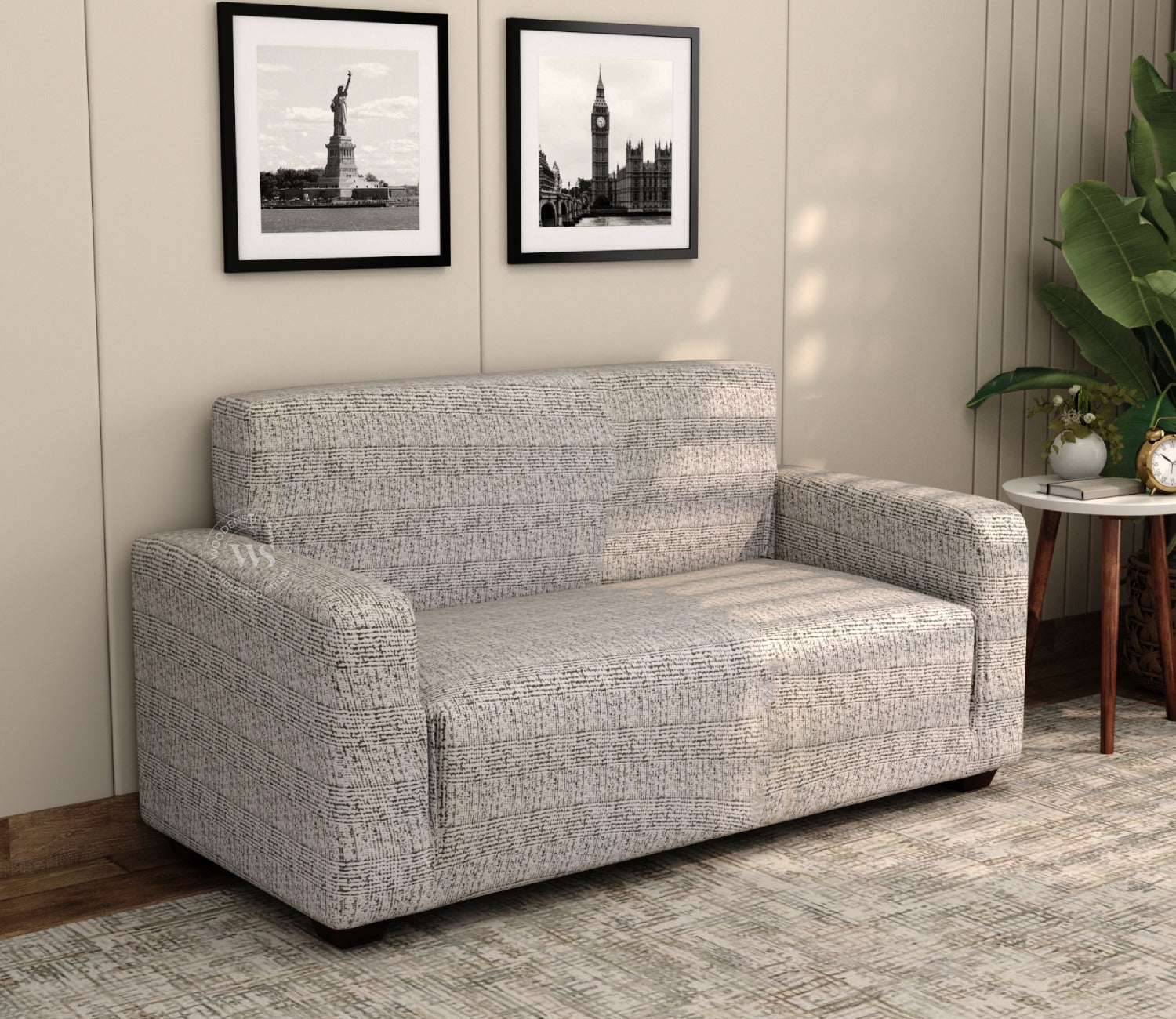 Hester Classic Textured Solid Colored Polyester Spandex 2 Seater Sofa Cover (Grey)