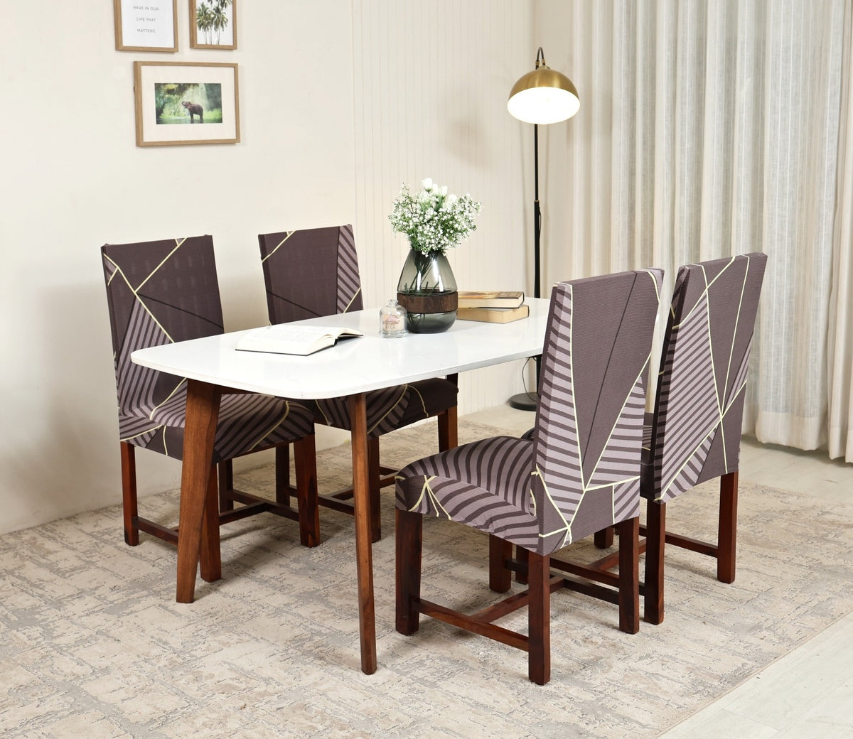 Cason Modern Abstract Printed Polyester Spandex 4 Piece Chair Cover (Grey)