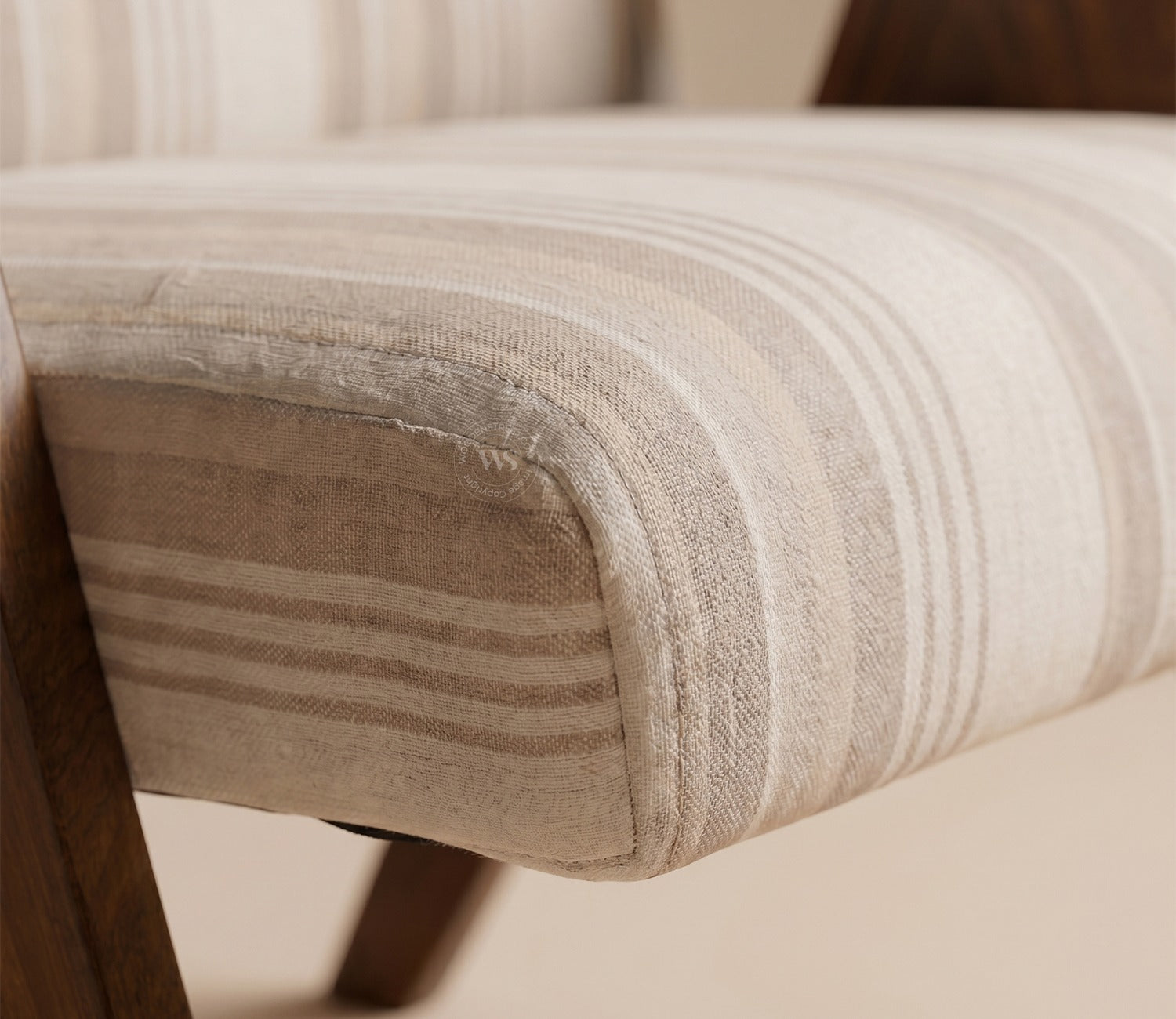 Troupe Sheesham Wood Chandigarh Chair with Premium Upholstery (Cream Stripes, Teak Finish)
