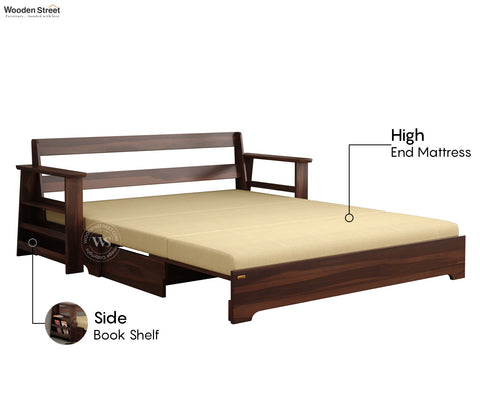 Della Sheesham Wood Sofa Cum Bed With Armrests (Walnut Irish Cream)
