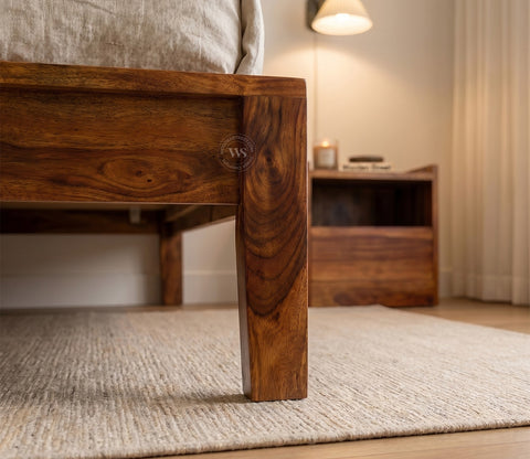Venice Sheesham Wood Bed without Storage (Queen Size, Honey Finish)