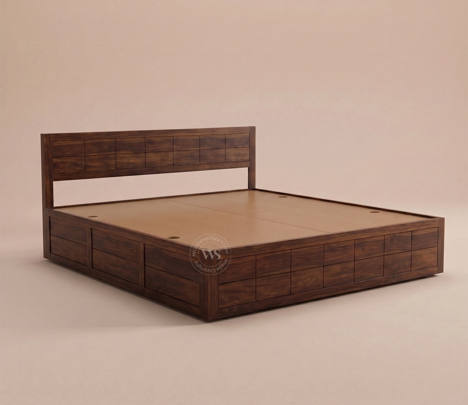 Brixton Sheesham Wood Bed With Box Storage (Queen Size, Walnut Finish)