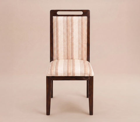Hazel Sheesham Wood Premium Cotton Cushioned Dining Chair - Set of 2 (Cotton, Walnut Cream Stripe)