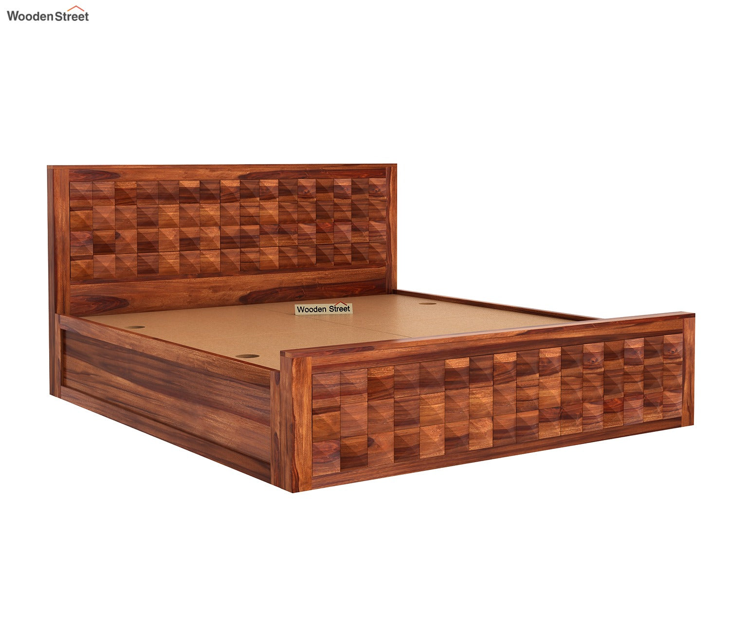 Morse Sheesham Wood Bed With Box Storage (Queen Size, Honey Finish)