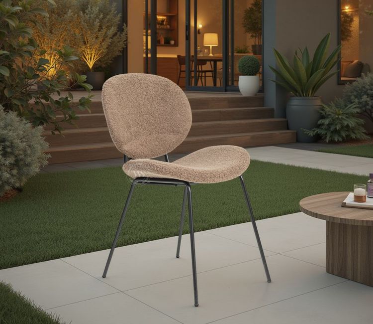 Clouda Modern Upholstered Chair in Boucle Fabric (Brown)
