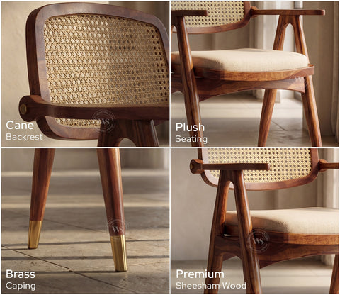 Adira Sheesham Wood Arm Chair with Cane (Jade Ivory, Teak Finish)