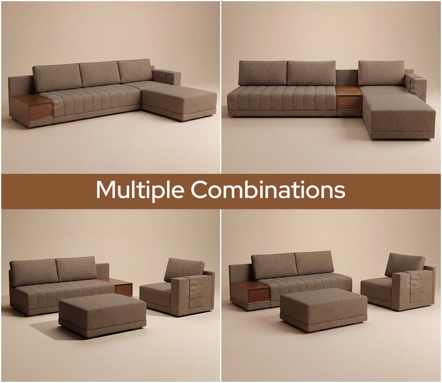 Oasis L-Shape Right Aligned Sectional Sofa (Sand Brown)