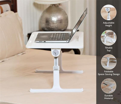 Nerdy Height Adjustable and Foldable Engineered Wood Breakfast, Study and Laptop Table (Silver)