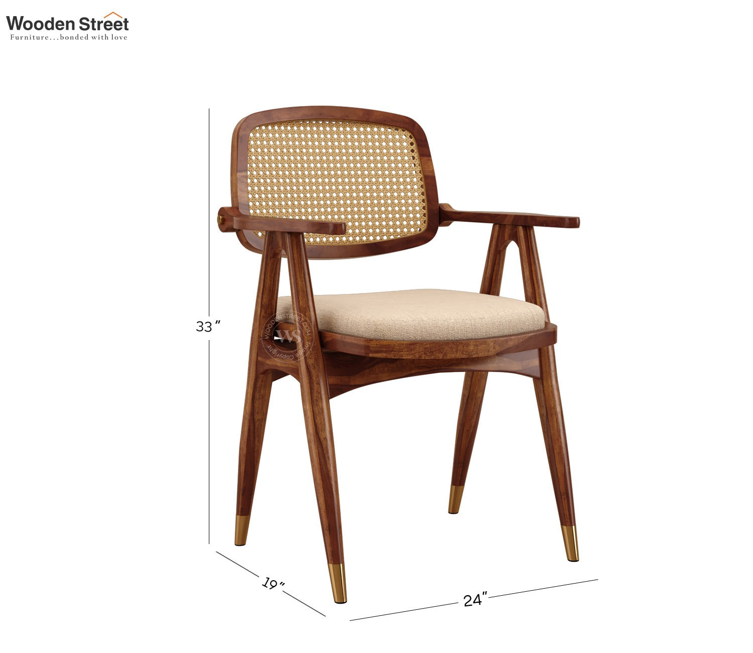 Adira Sheesham Wood Arm Chair with Cane (Jade Ivory, Teak Finish)
