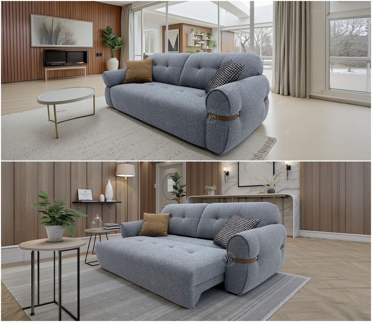Reva 3-Seater Electric Sofa Cum Bed | Motorized Conversion Mechanism | Fabric Upholstery (Grey)