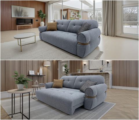 Reva 3-Seater Electric Sofa Cum Bed | Motorized Conversion Mechanism | Fabric Upholstery (Grey)