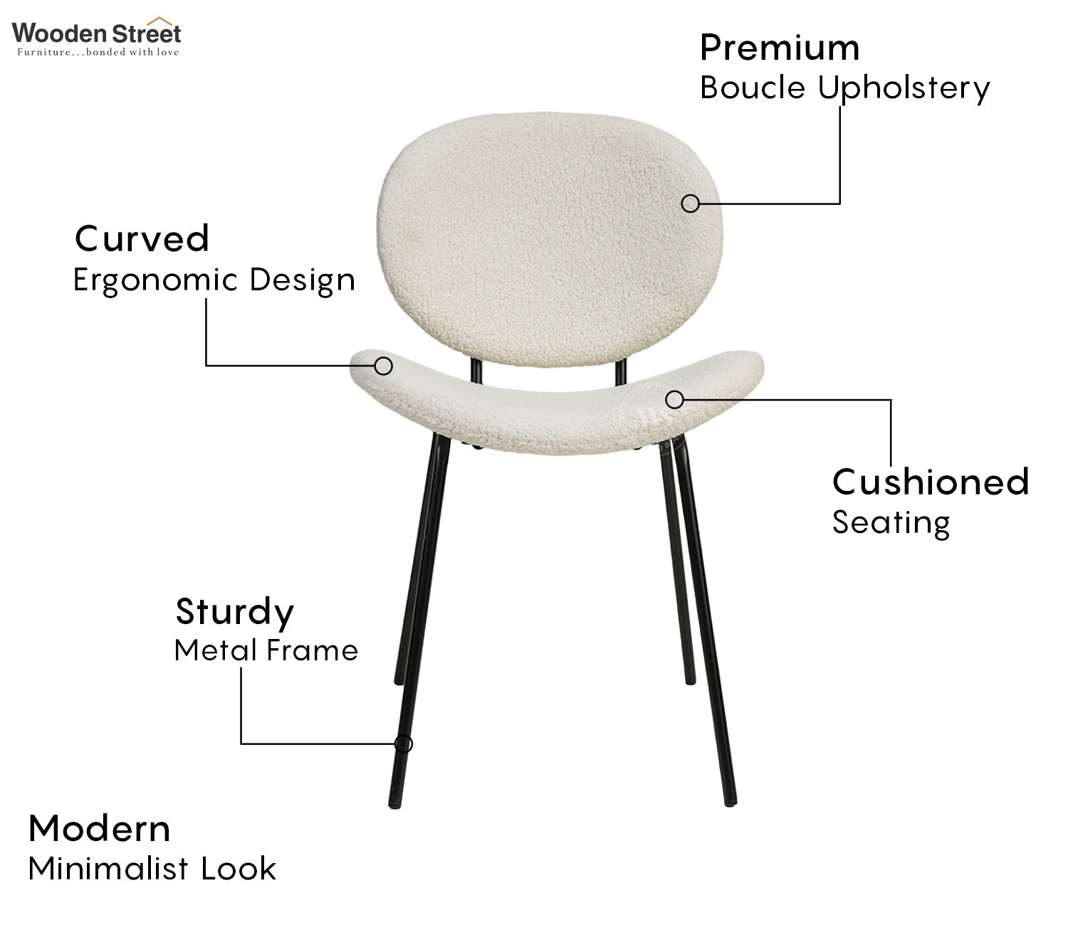 Clouda Modern Upholstered Chair in Boucle Fabric (White)