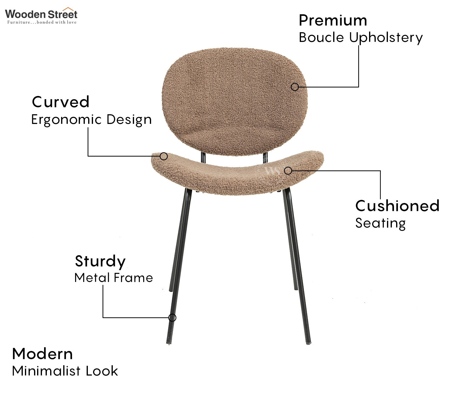 Clouda Modern Upholstered Chair in Boucle Fabric (Brown)