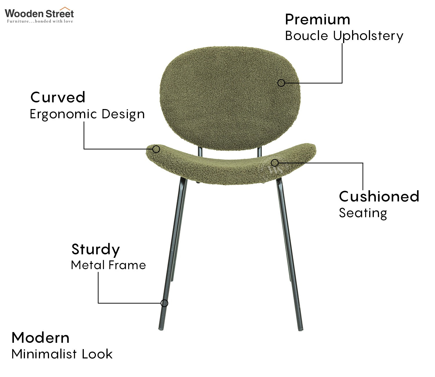 Clouda Modern Upholstered Chair in Boucle Fabric (Green)