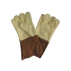 Trueliving_Aramid Gloves with Leather Stitched with Thread Size   ----     12, 14, 16, 18, 20, 22  Heat Resistance  ---   400°C  --  500°C