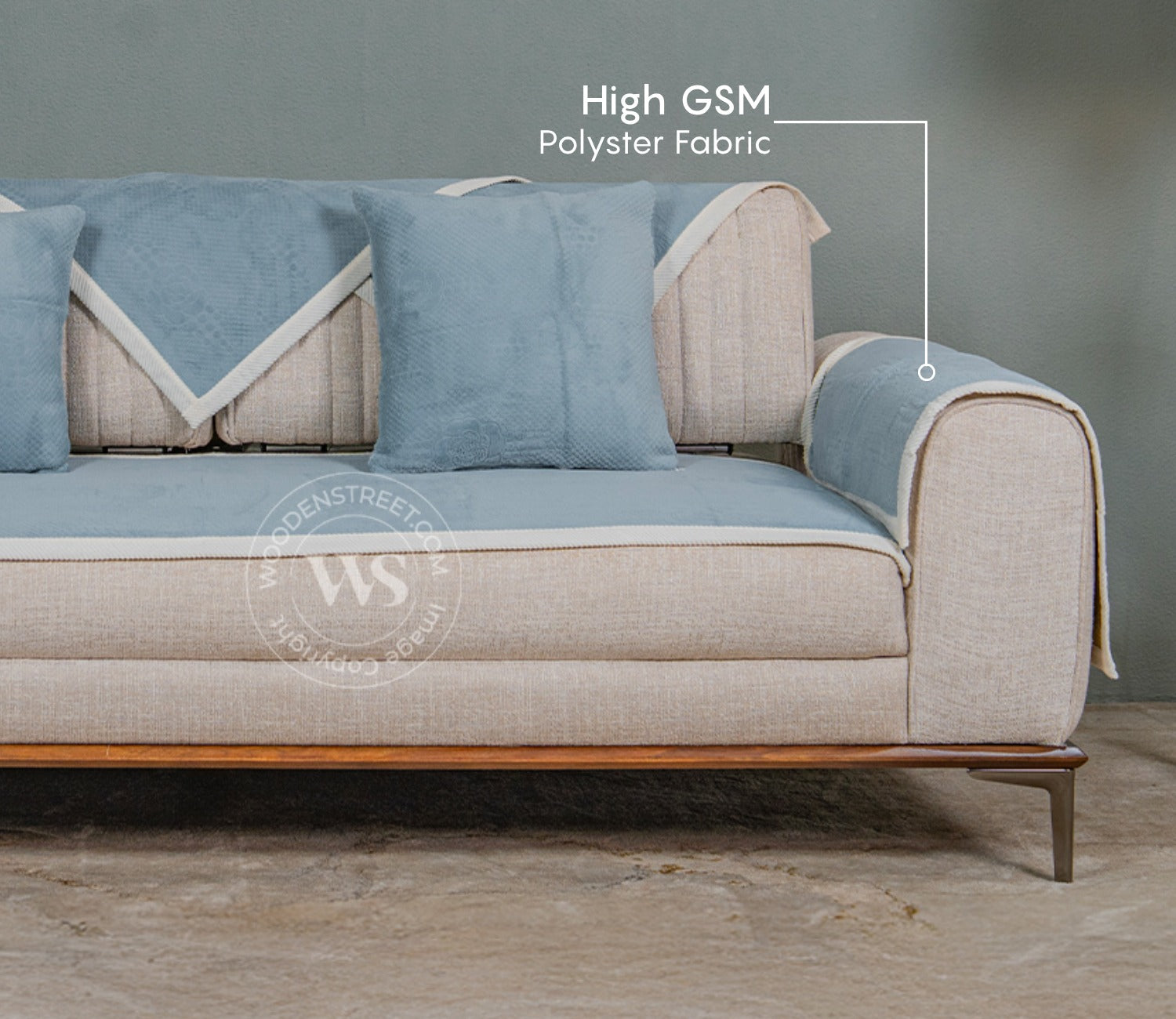 Radiant Blues Plain Designer 3 Seater Sofa Cover - Set of 8