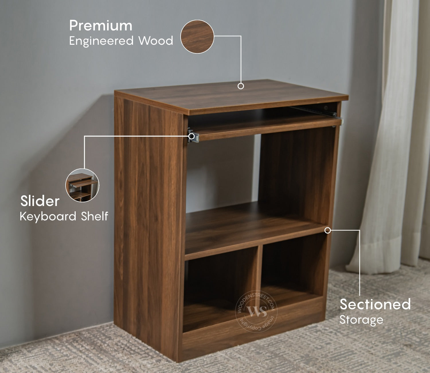 Prism Engineered Wood Study Table With Sectioned and Shelf Storage (Columbian Walnut Finish)