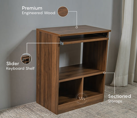 Prism Engineered Wood Study Table With Sectioned and Shelf Storage (Columbian Walnut Finish)