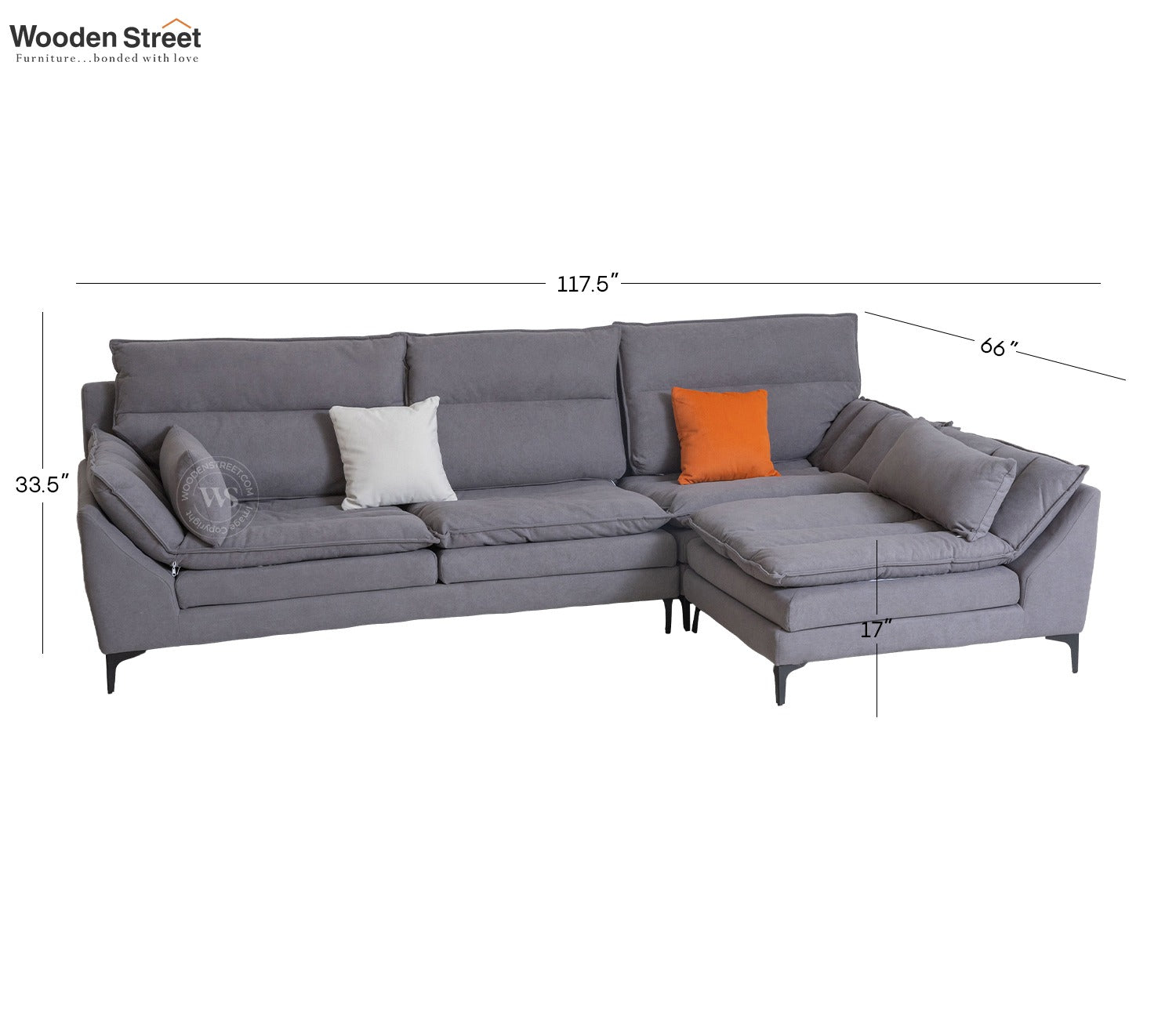 Arnett Premium L shape Fabric Sofa (Grey)