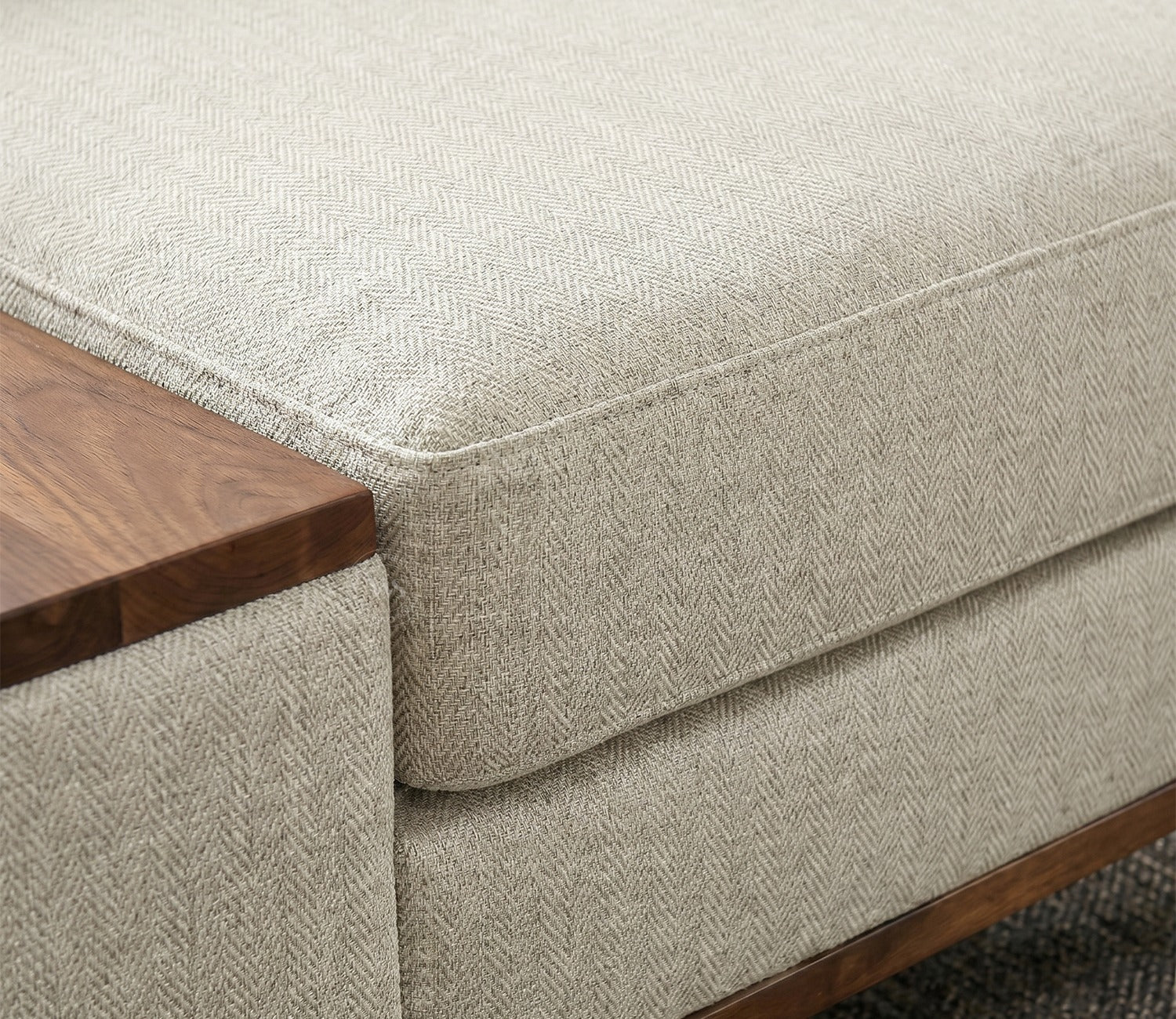 Ashion Premium Right Aligned L Shape Sofa with Built-in Side Wooden Deck (Cottage Ivory)