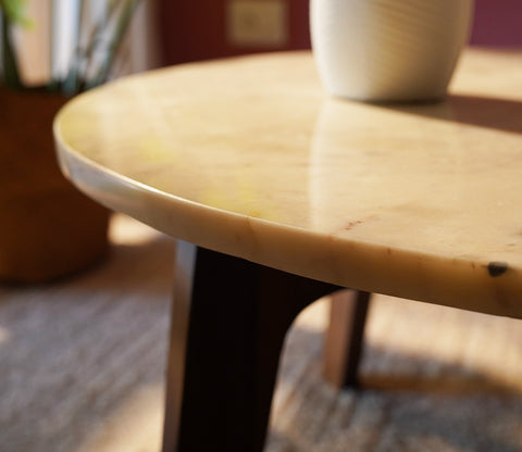 Siya Sheesham Wood Center Table with Marble Top (Teak Finish)
