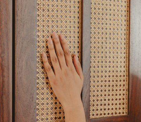 Saanvi Sheesham Wood Wardrobe with Elegant Cane Detailing (Teak Finish)