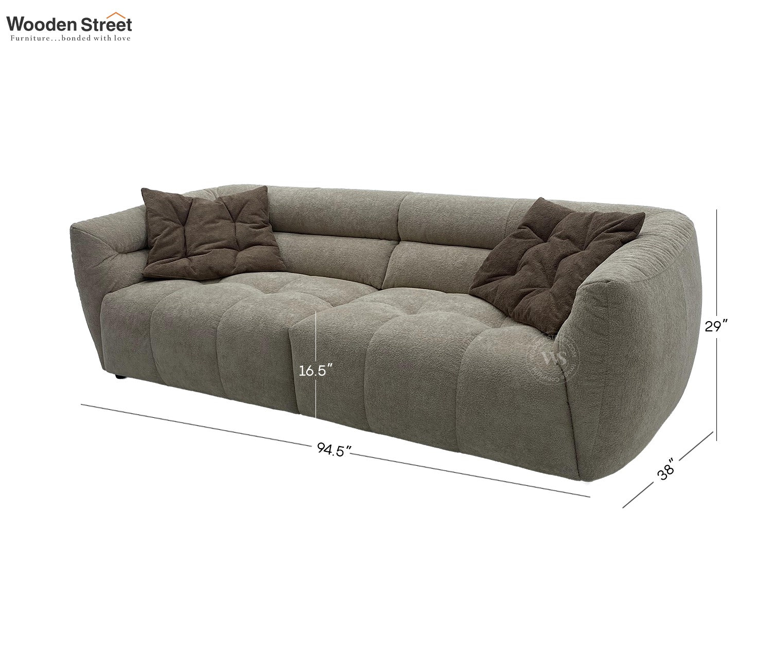 Skava Modern Bubble Tufted Fabric 3 Seater Sofa (Light Beige)