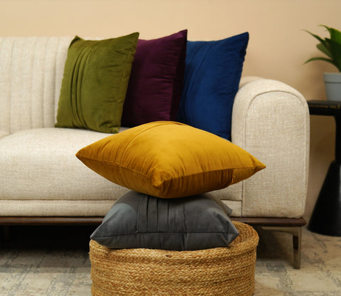 Caro Velvet Pleated Cushion Cover - Pack of 1 (16 x 16 Inch, Dark Olive Green)