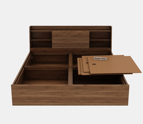 Celestia Engineered Wood Bed with Box Storage (King Size, Columbian Walnut Finish)