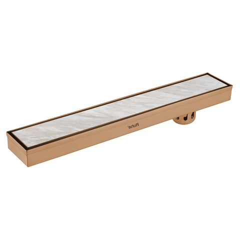 Trueliving Home Brown Marble Insert Shower Drain Channel (24 x 3 Inches) ROSE GOLD PVD Coated