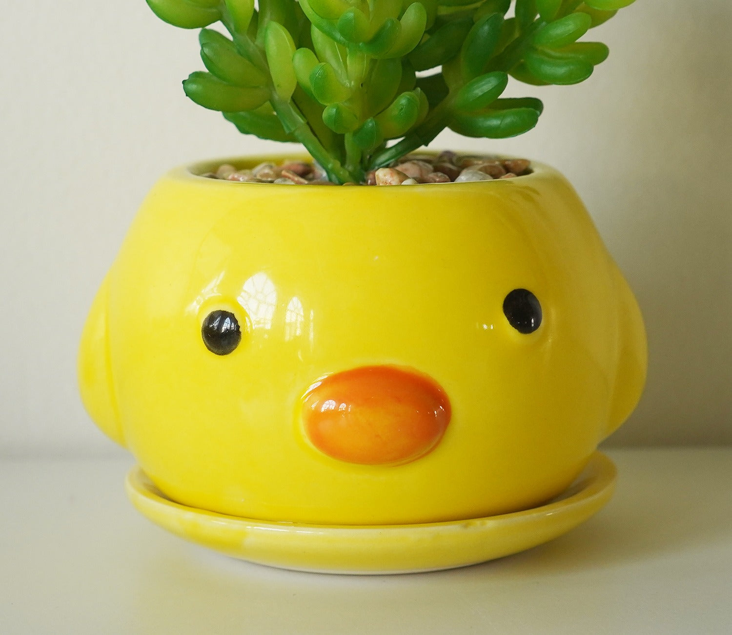 Whimsy Ceramic Enamel Pot With Artificial Flowers (Yellow)