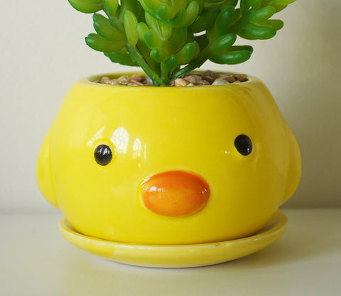 Whimsy Ceramic Enamel Pot With Artificial Flowers (Yellow)
