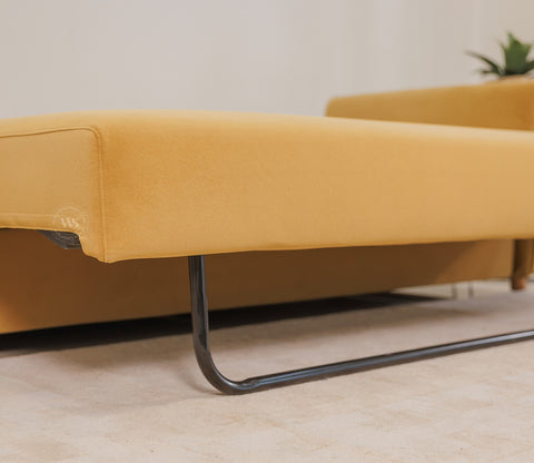 Saffra 3-Seater Sofa Cum Bed | Fold-Out Mechanism | Under-Seat Storage | Fabric Upholstery (Mustard)