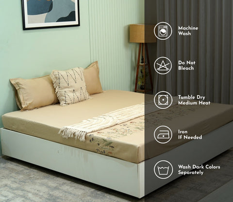 Yard Embroidery Flat Cotton Bed Sheet King Size with 2 Pillow Covers