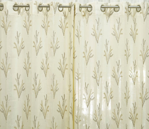 Pampa Sheer Long Door Curtains Set of 2 (Beige, 9 Feet)