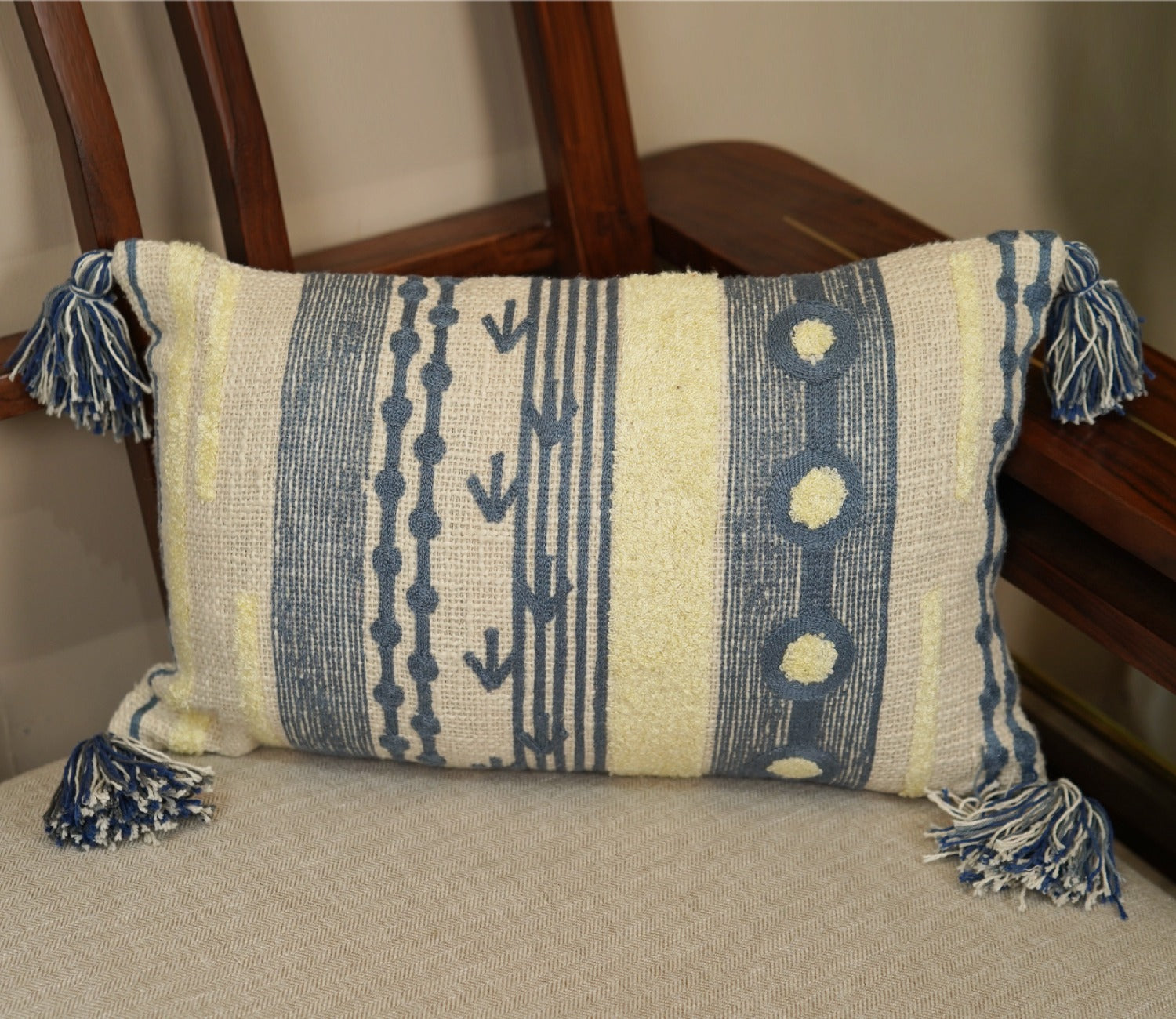 White Embroided Cushion Cover-12 x 20