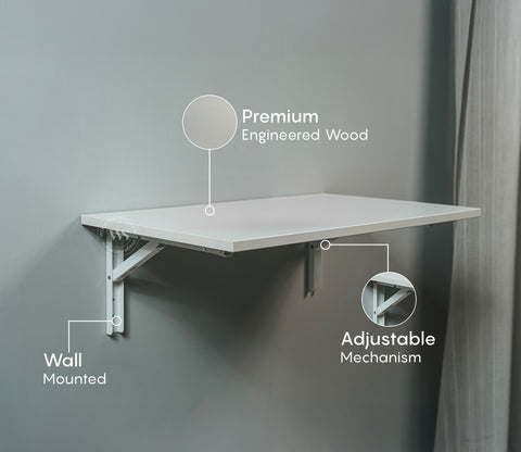 Stanko Foldable Wall Mounted Engineered Wood Study Table (Frosty White Finish)