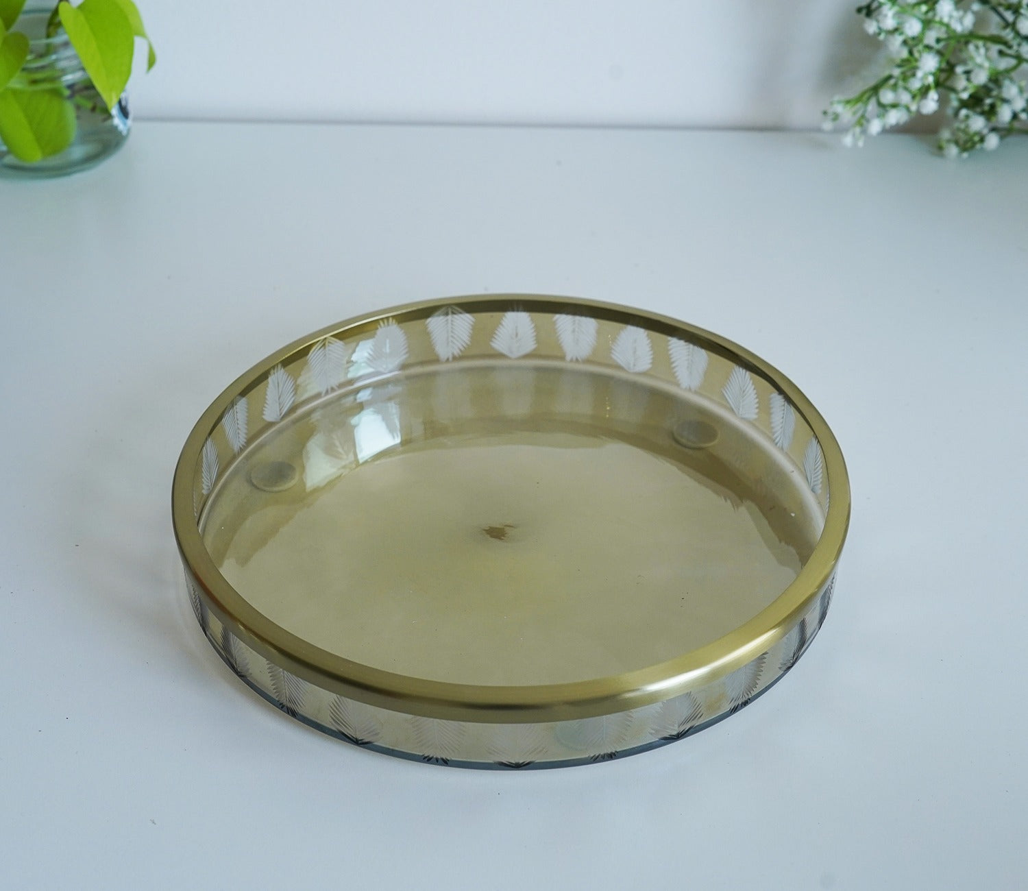 Midori Self Leaf Gold And Black Luster Tray