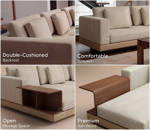 Matrix U-Shape Premium Sectional Fabric Sofa (Cottage Ivory)