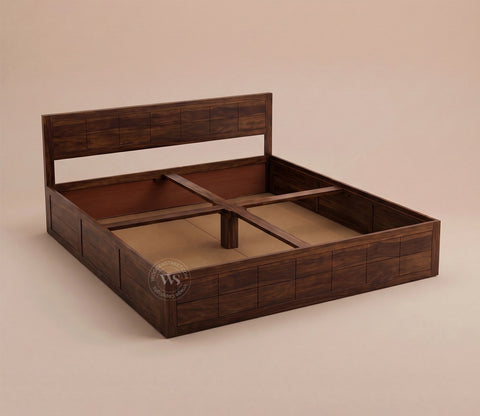 Brixton Sheesham Wood Bed With Box Storage (King Size, Walnut Finish)