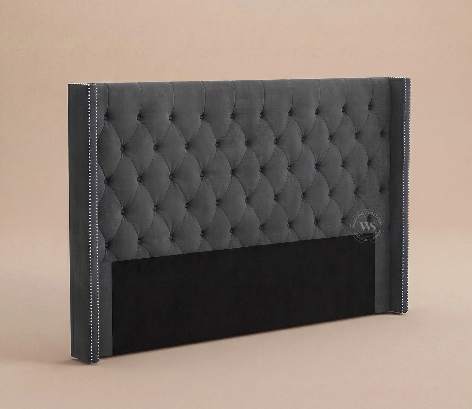 Drewno Sheesham Wood Upholstered Bed With Storage (King Size, Graphite Grey)
