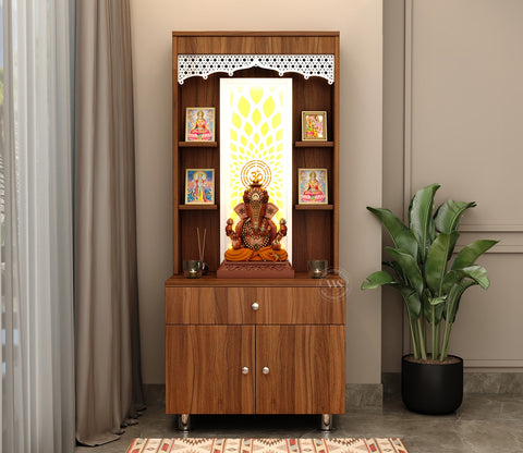 Vidyut Engineered Wood Home Temple With Inbuilt LED Light System (Exotic Teak)