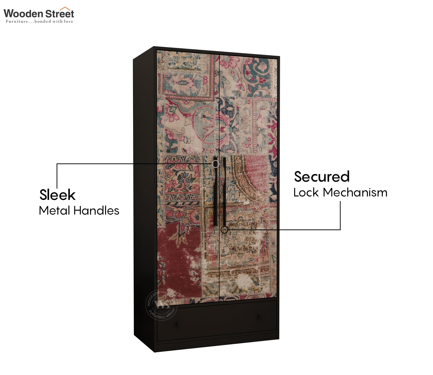 Avren Engineered Wood Wardrobe with Textured Front & Drawer Storage (Patchwork Multi)