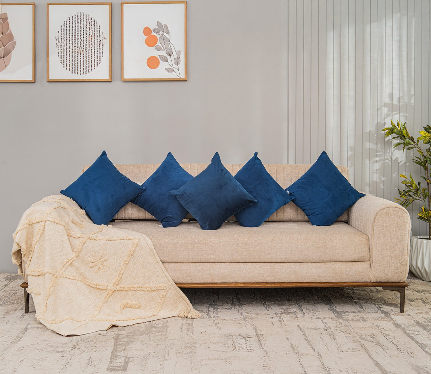 Cupid Velvet Cushion Cover - Pack of 5 (16 x 16 Inches, Indigo Blue)